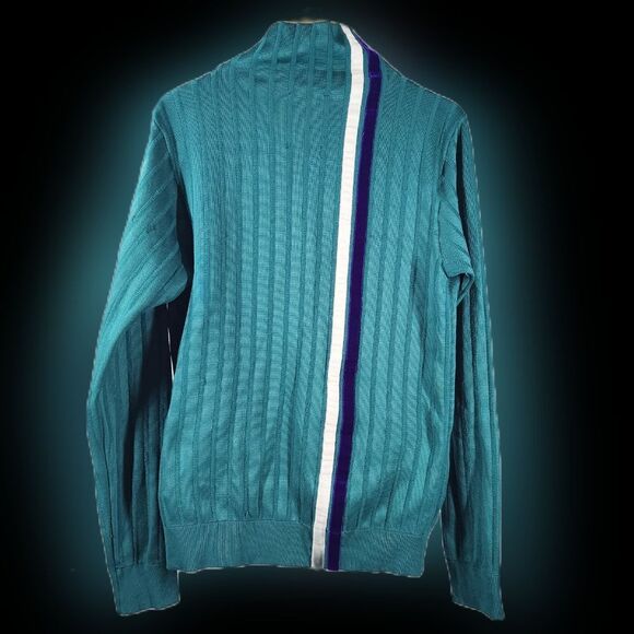 Joe Yellino Italian Track Jacket Velour Zip Mock Neck Stripe Italy M - Picture 1 of 7